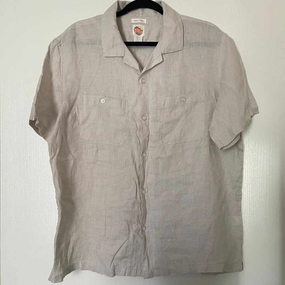 C&C‎ California 100% Linen Men's Short Sleeve Button Down Shirt Size L Beige